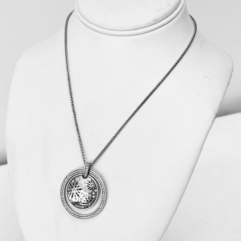 Brighton Reversible Snowflake Icy‎ Snow Crystal Pendant Necklace Silver 16-18"